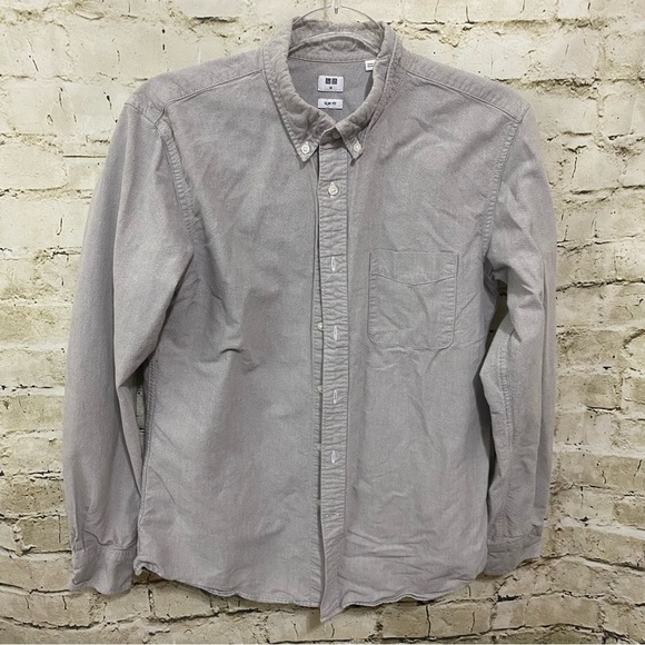 Uniqlo Slim Fit Gray Cotton Long Sleeve Button Down Shirt - Picture 1 of 5
